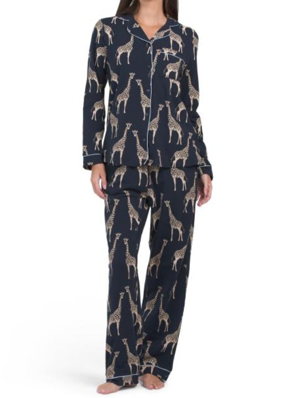 CHELSEA PEERS 2pc Giraffe Print Notch Collar Top And Pants Set